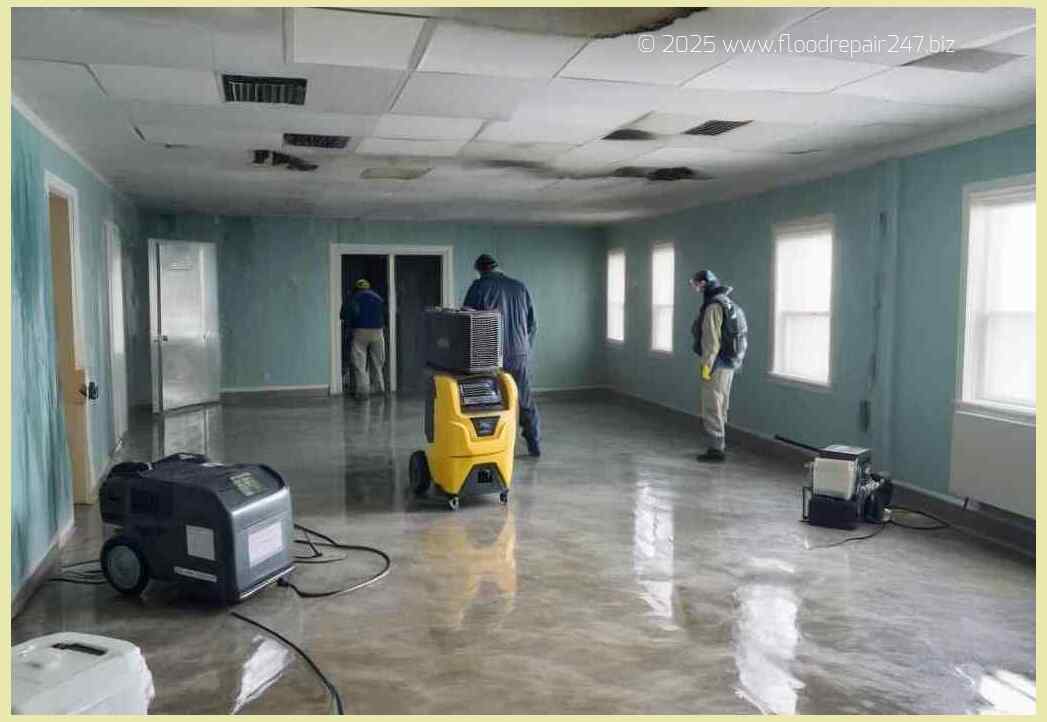 Set Up Industrial-Grade Dehumidifiers to Efficiently Remove Excess Humidity and Restore Your Property - 24h Flooding Damage Restoration Services